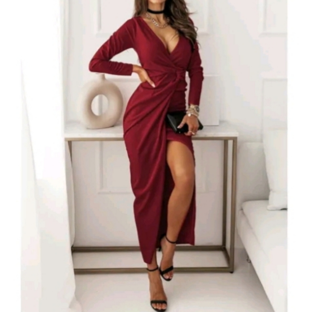 Womens Evening Wedding Cocktail Party Long Maxi Dress Ladies Sexy V Neck Wrap L